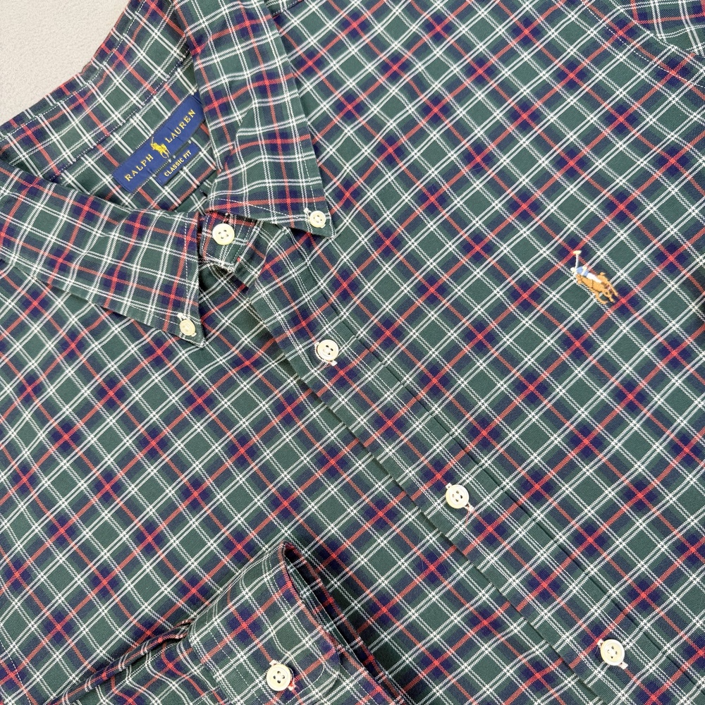 Ralph Lauren Shirt Mens XL Green Plaid Classic Fit Button Down Cotton Casual
